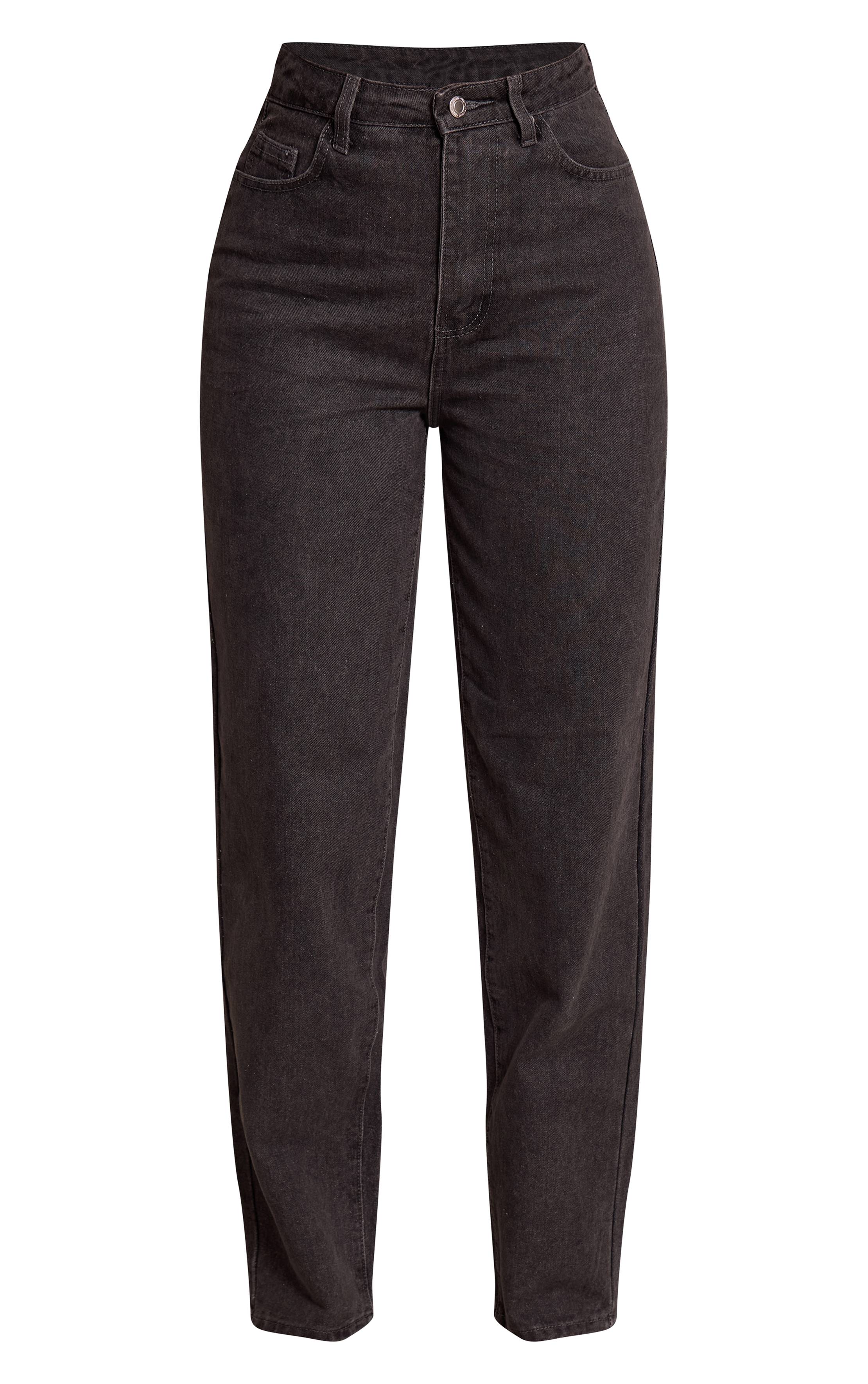 Washed Grey Jean Mom Taille Haute Coupe Longue