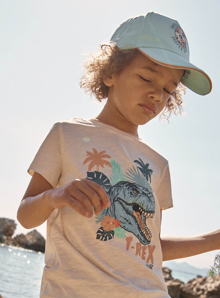 Casquette turquoise en twill à motif dinosaure