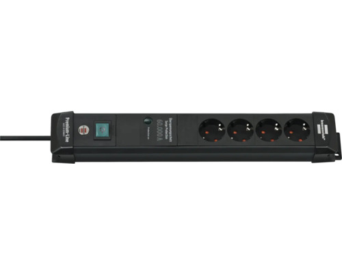 Brennenstuhl Premium-Line 4-voudige stekkerdoos met schakelaar + overspanningsbeveiliging + verhoogde contactbeveiliging 3G1.5 zwart 1,8 m