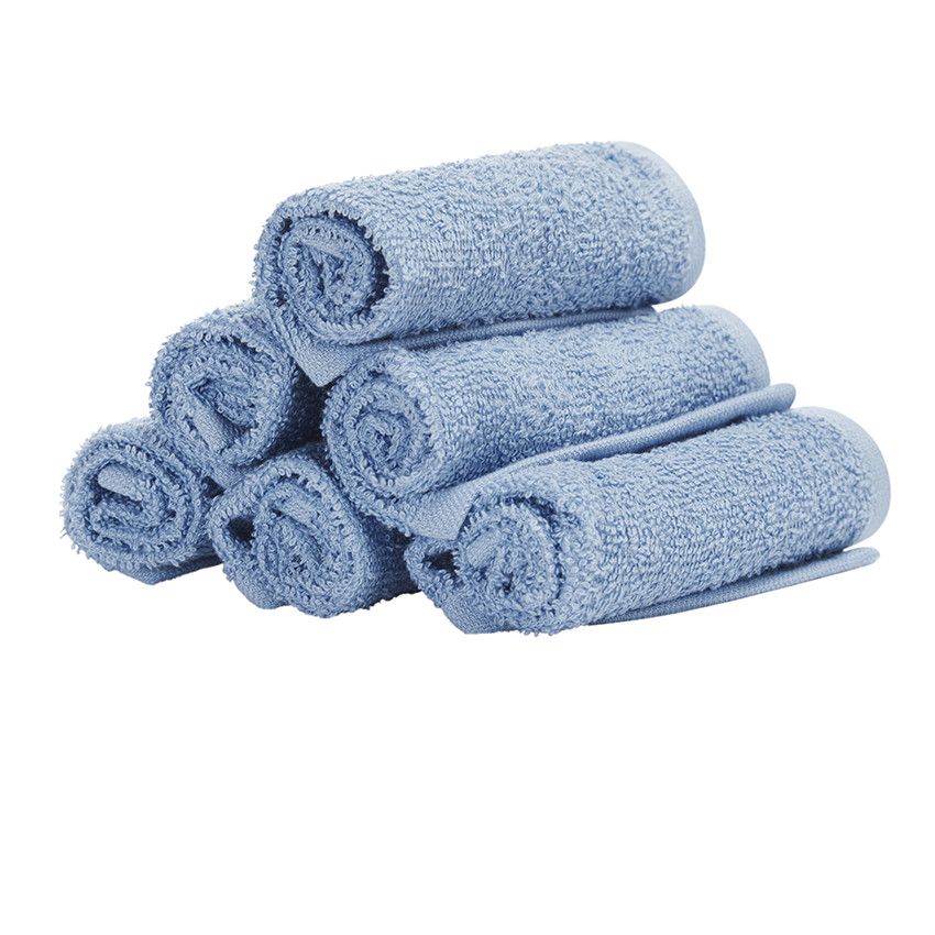 Lot de 6 débarbouillettes éponge 25 x 25 cm - Bleu