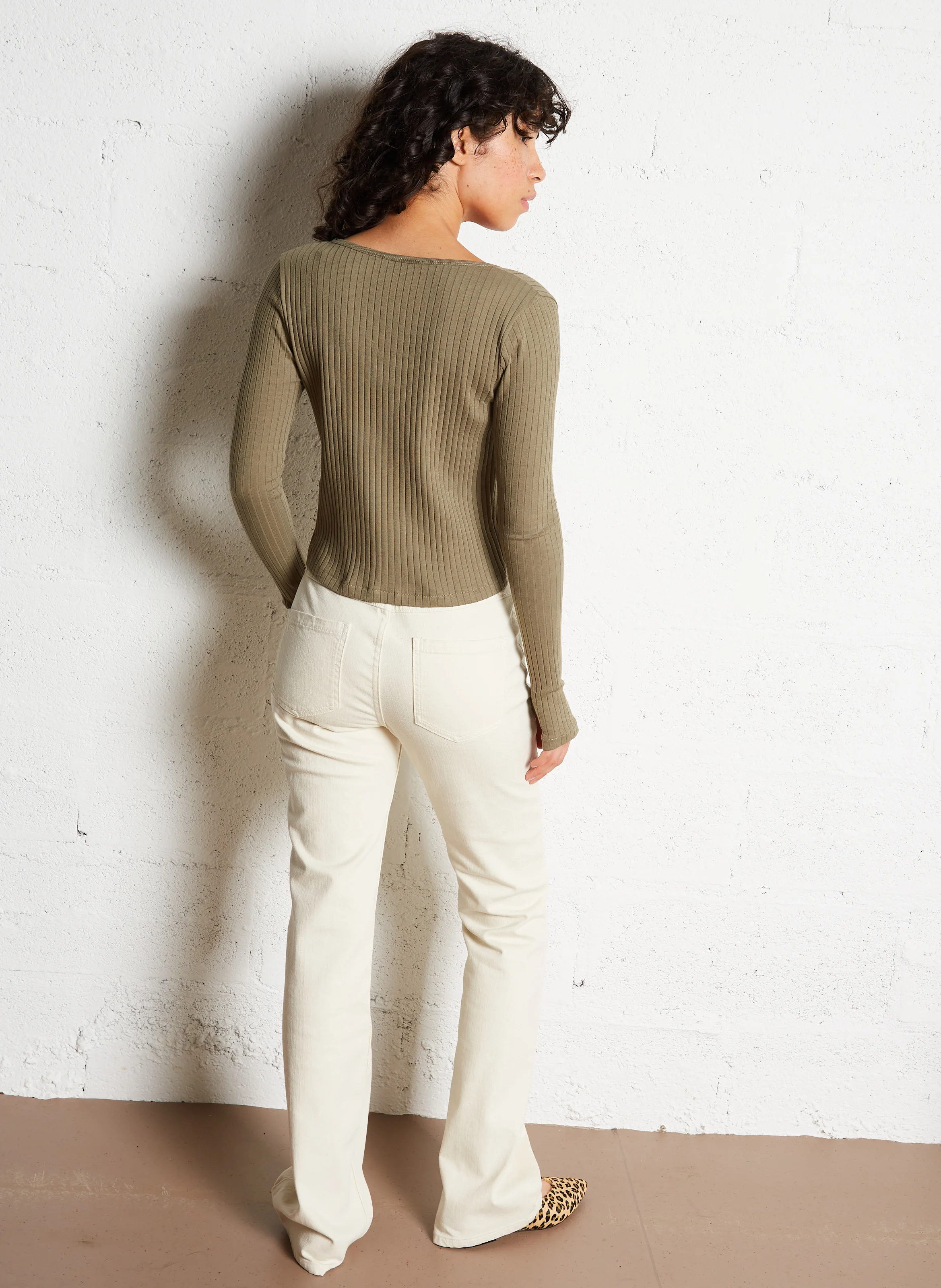 TAN - Cardigan côtelé en coton mélangé | Kaki