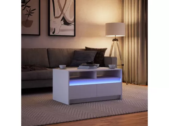 Table basse avec lumières LED blanc bois d'ingénierie