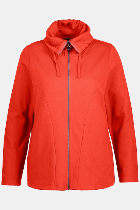 Sweatjacke, drapierter Stehkragen, Kunstleder-Details