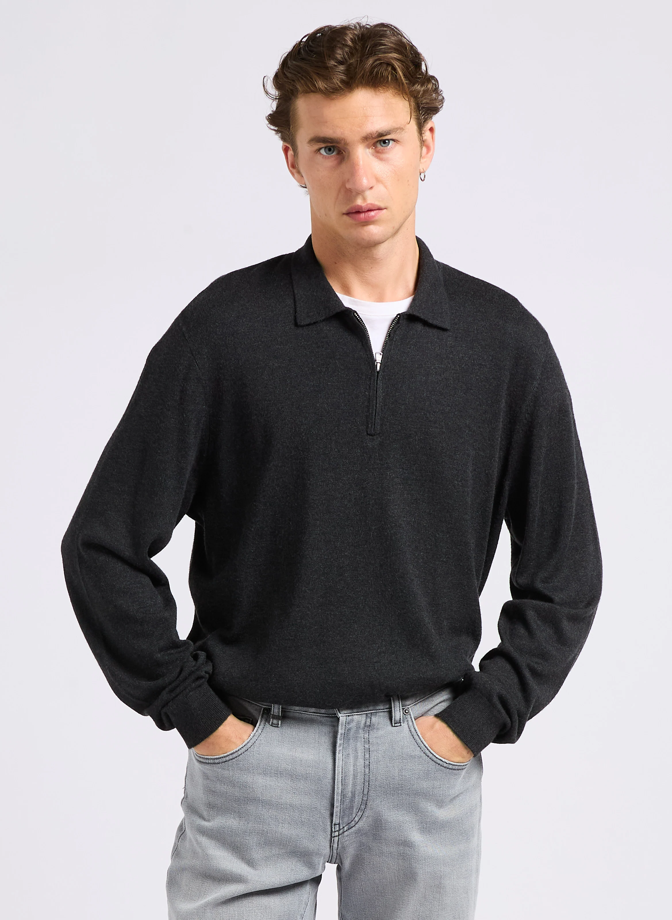 Pull regular col zippé| Gris