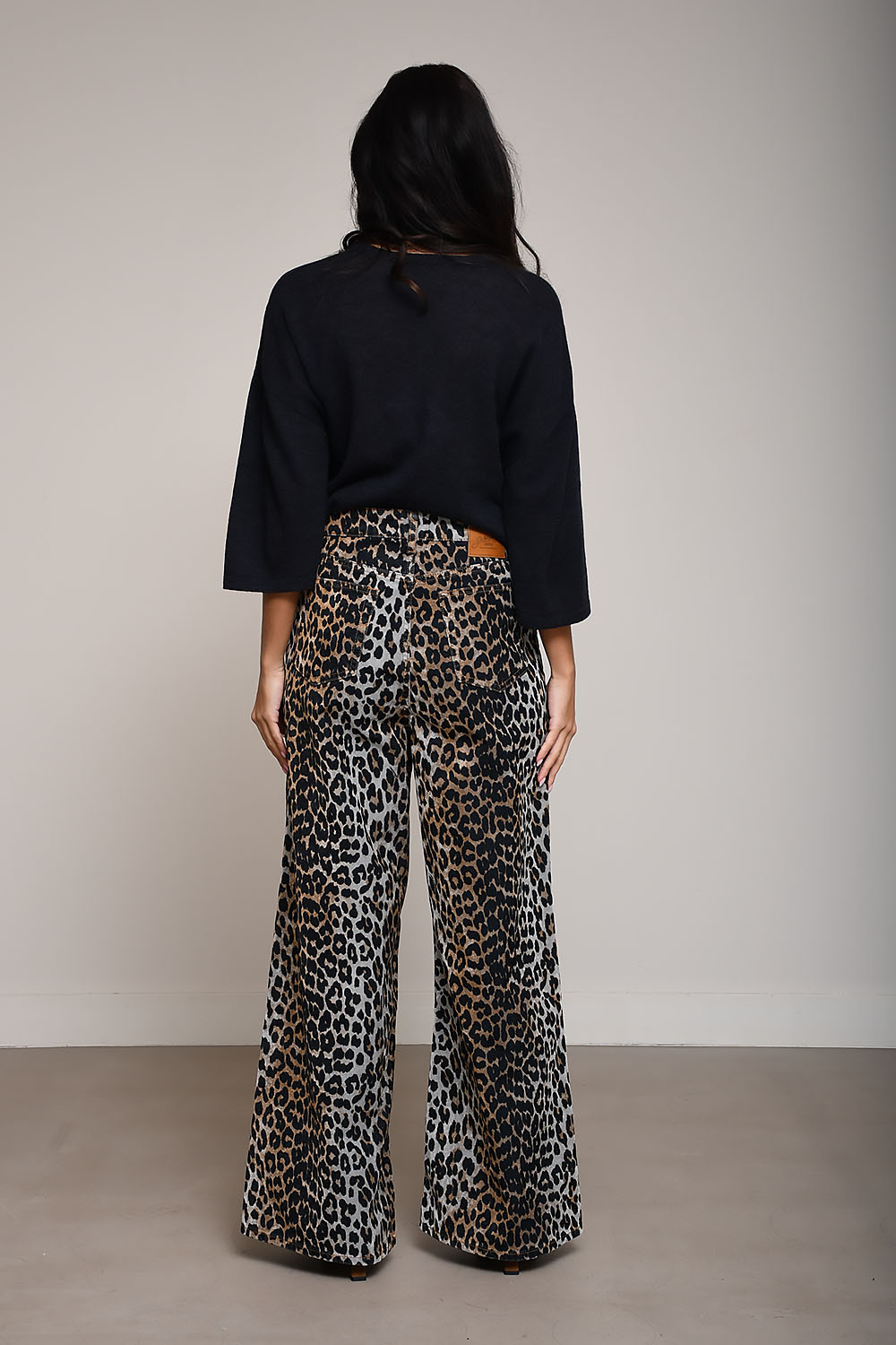 Printed flock denim baggy jeans