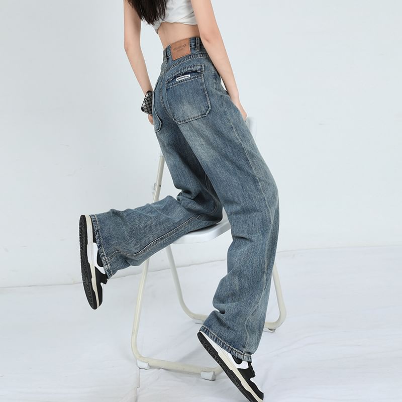 Denimot - High Waist Washed Wide Leg Jeans (diverse designs)