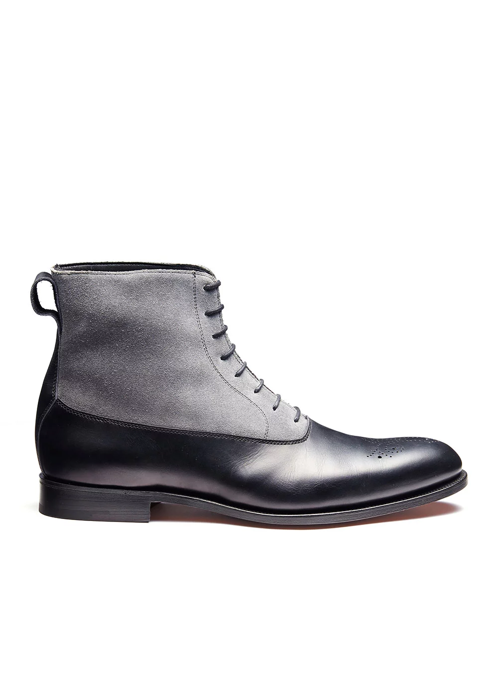 BOOTS CLARENCE VEAU NOIR ET VEAU VELOURS GRIS