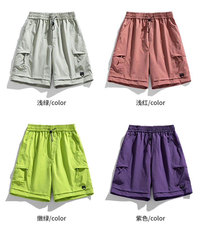 Lefitt - Mid Rise Plain Cargo Shorts