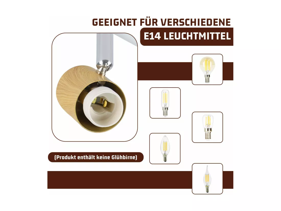NETTLIFE Spot de plafond vintage E14 intérieur industriel abat-jour en fer orientable sans ampoule