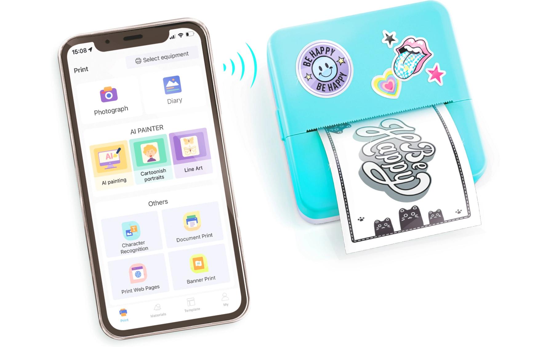 Starter-Set Instant Pocket Printer BlauTaschen-Drucker Set für Smartphone mit Markern, Stickern und Thermopapier-Rollen für Instant-Druck