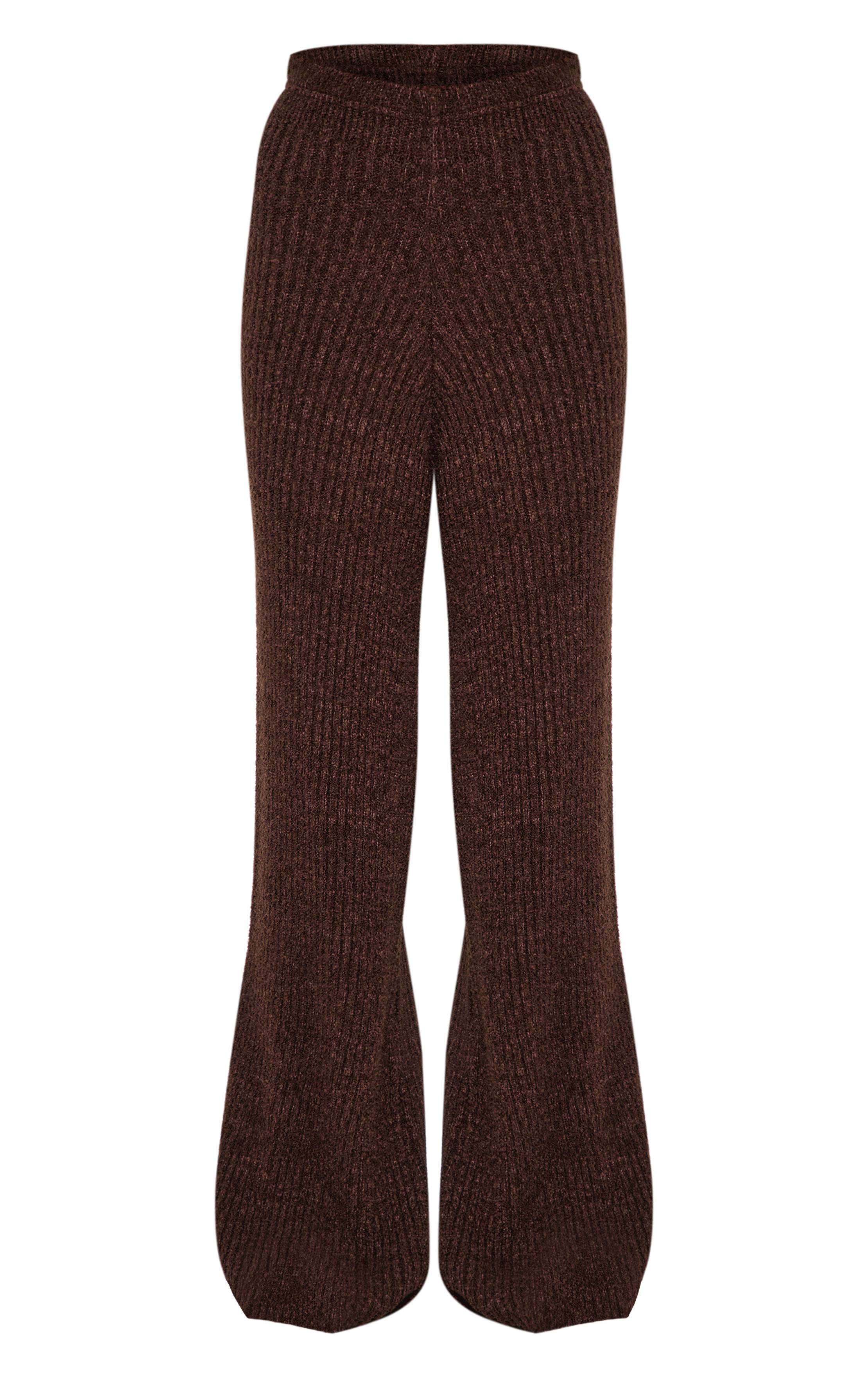 Chocolat Pantalon Large En Maille Bouclée Côtelée