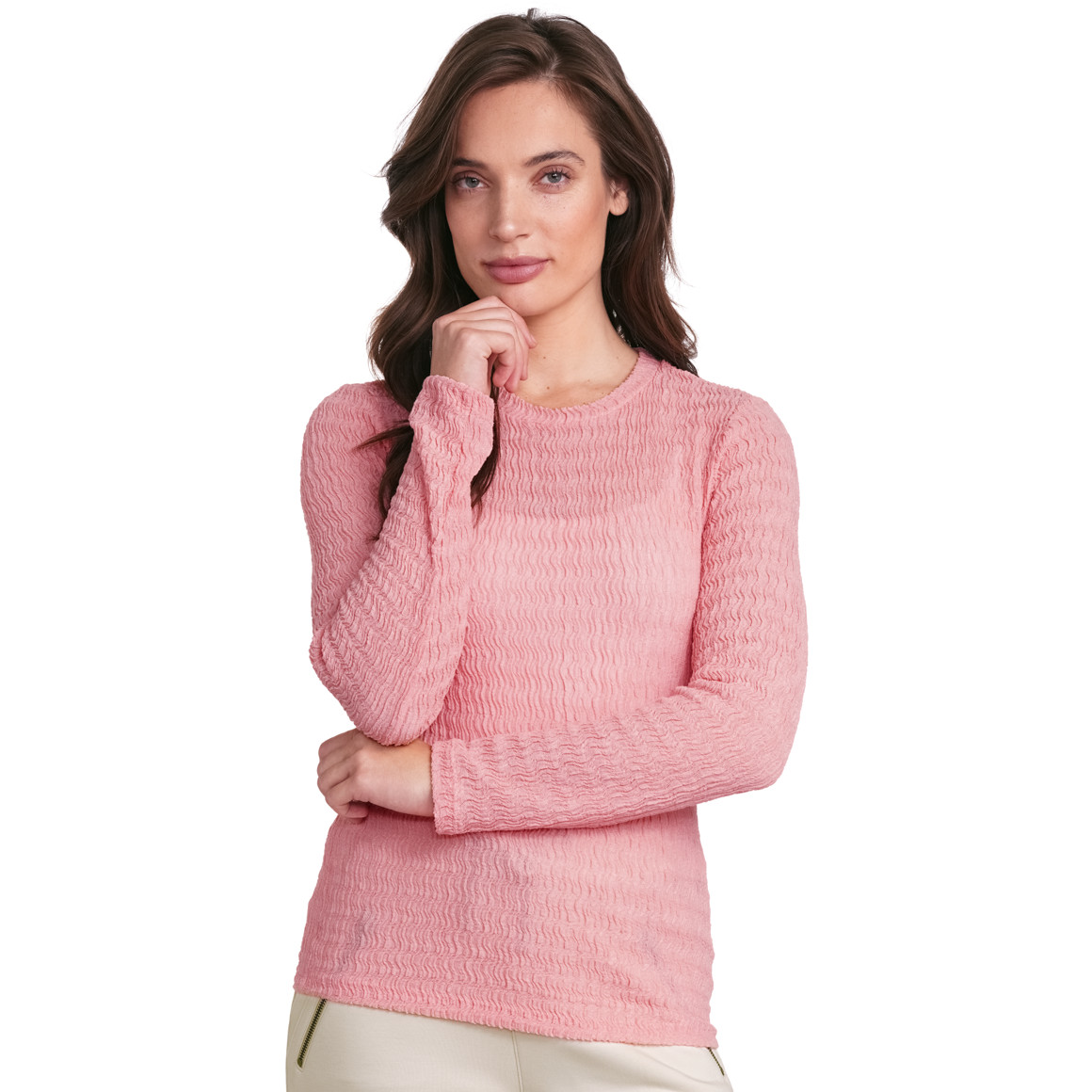 Gina Collection Damen Langarmshirt mit gekreppter Struktur rosa