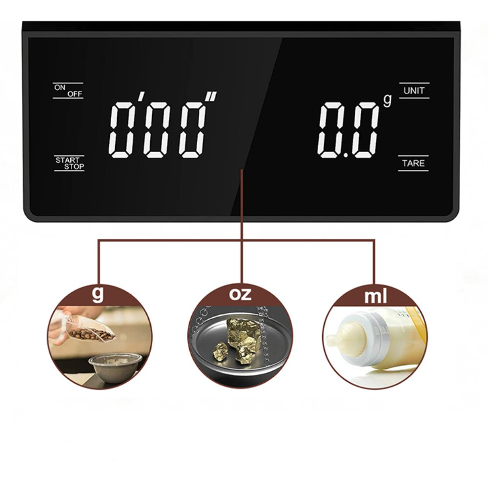 (13x18.5cm) Digitale Kaffee Waage Küchenwaage mit Timer / LED Display (inkl. 3x AAA Batterien) - Schwarz