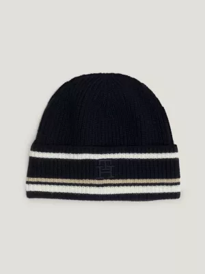 Gorro com punho listrado e monograma TH