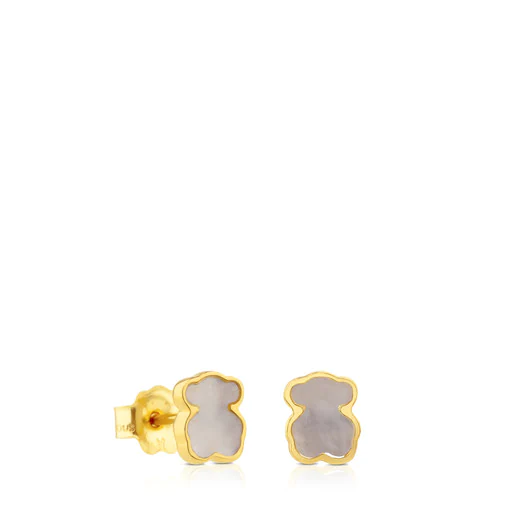 Brincos de urso em ouro e madrepérola tamanho XXS