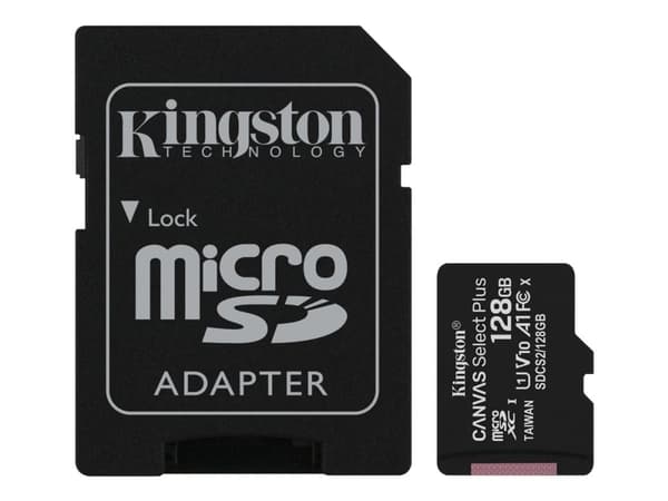 Kingston Canvas Select Plus - Flashminnekort (microSDXC til SD-adapter inkludert) - 128 GB - A1 / Video Class V10 / UHS Class 1 / Class10 - microSDXC