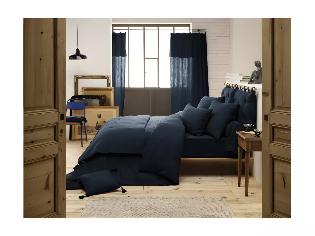 Housse de couette gaze de coton double 200 x 200 cm bleu nuit - PEPA 2