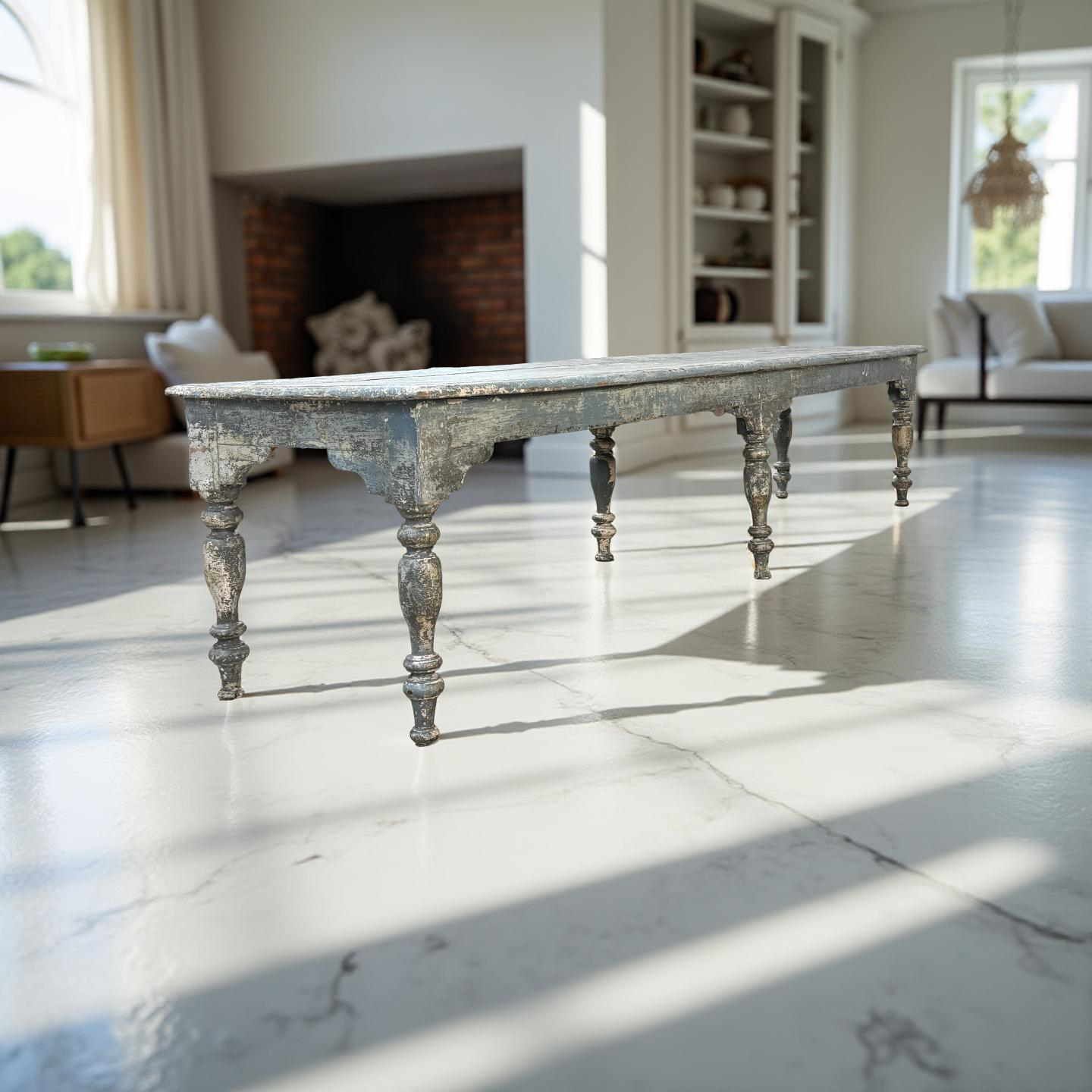 Salontafel blauw met 6 poten uniek