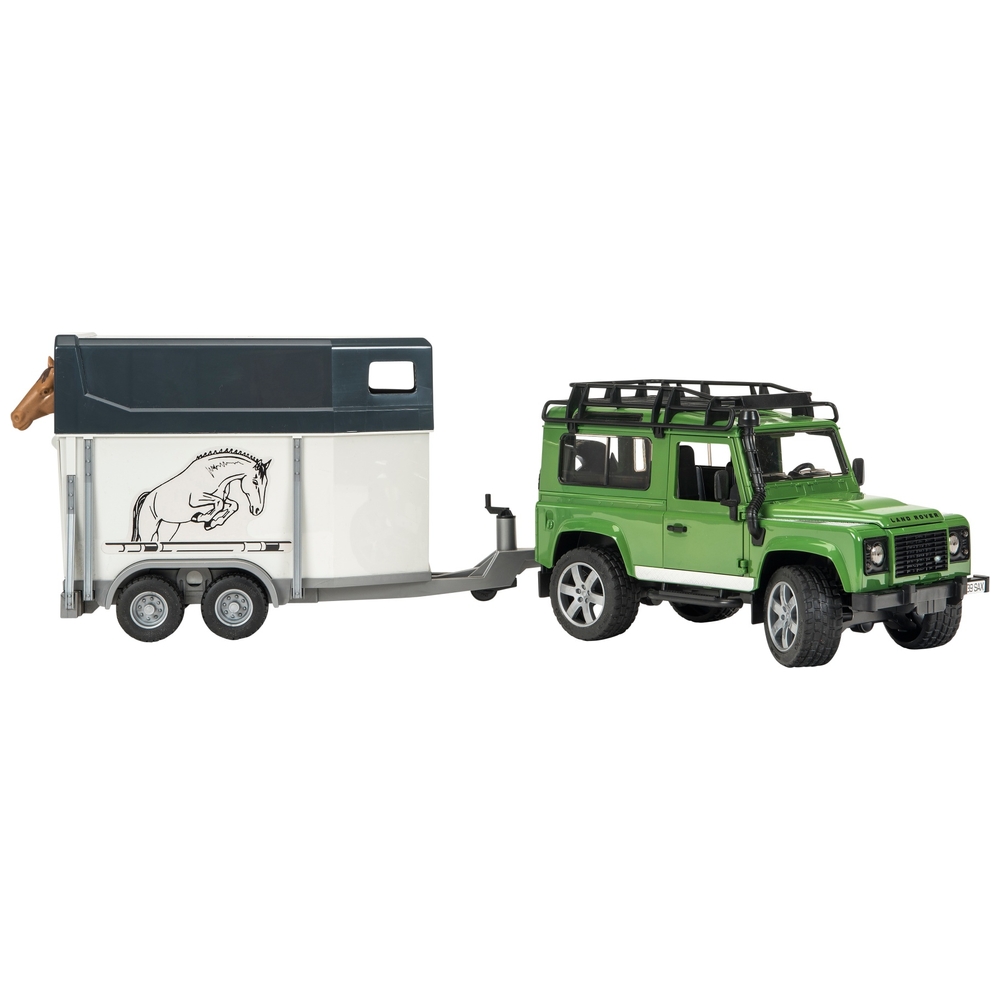 Bruder 1:16 Land Rover Defender mit Pferdeanhänger