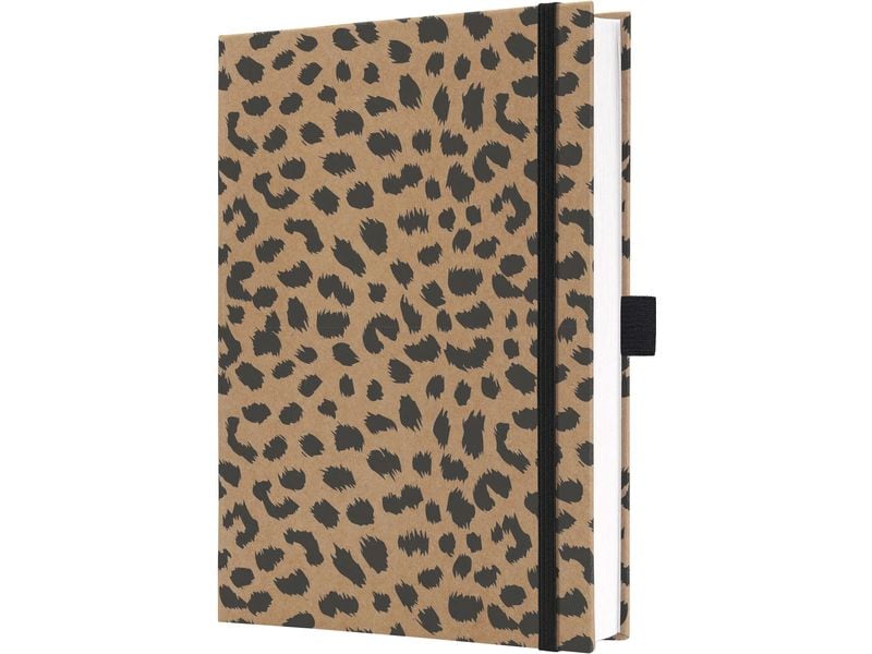 Jolie Notizbuch Pure Cheetah, A5, Liniert, Braun/Schwarz Notizbuch mit Stiftschlaufe, Gummiband und Zeichenband
