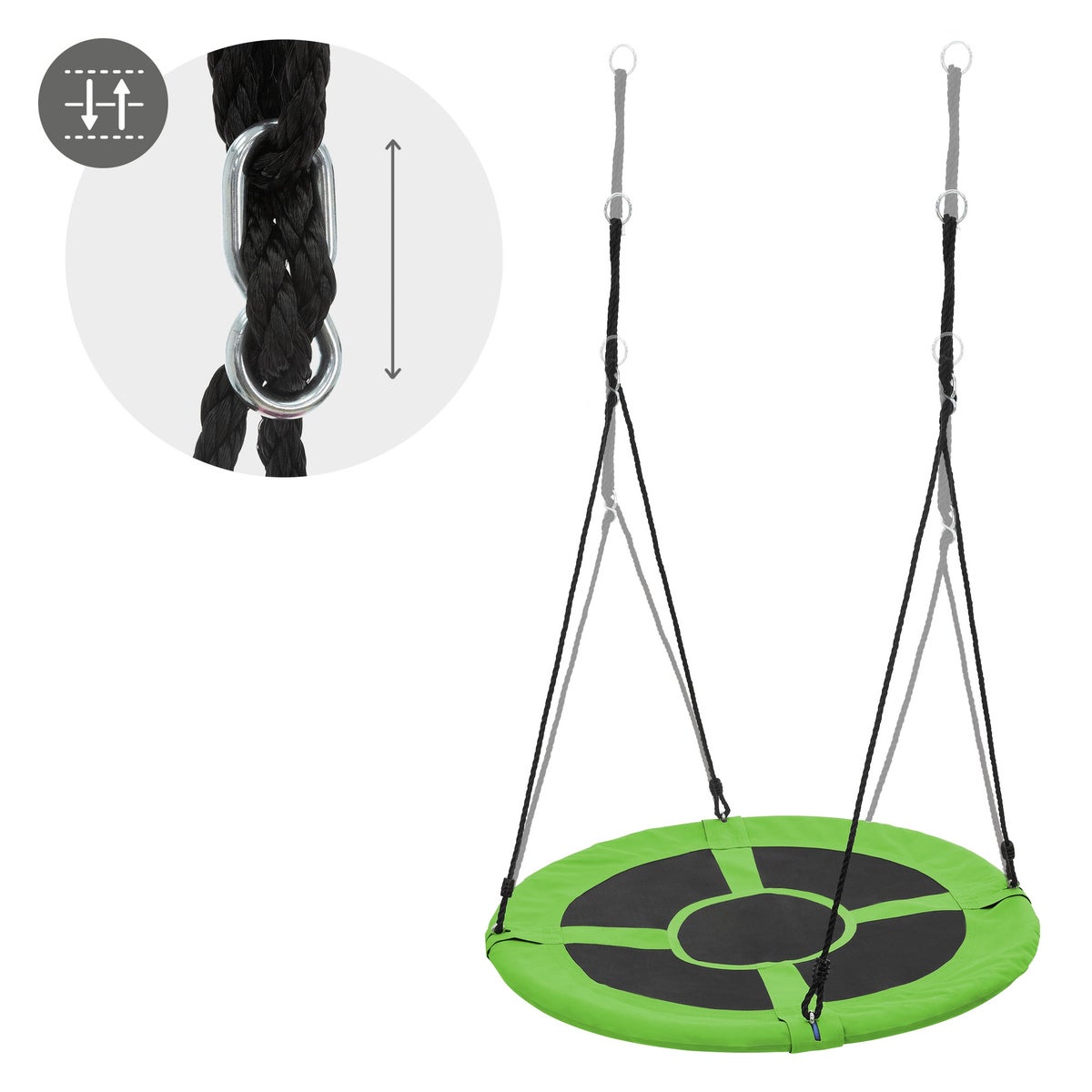 ECD Germany Nestschommel Ø100 cm, Groen, Schotelschommel voor kinderen en volwassenen, In hoogte verstelbare buitenschommel voor kinderen, Hangende schommel met een draagvermogen van 150 kg, Tuinschommel, Ronde schommel met gesloten zitting