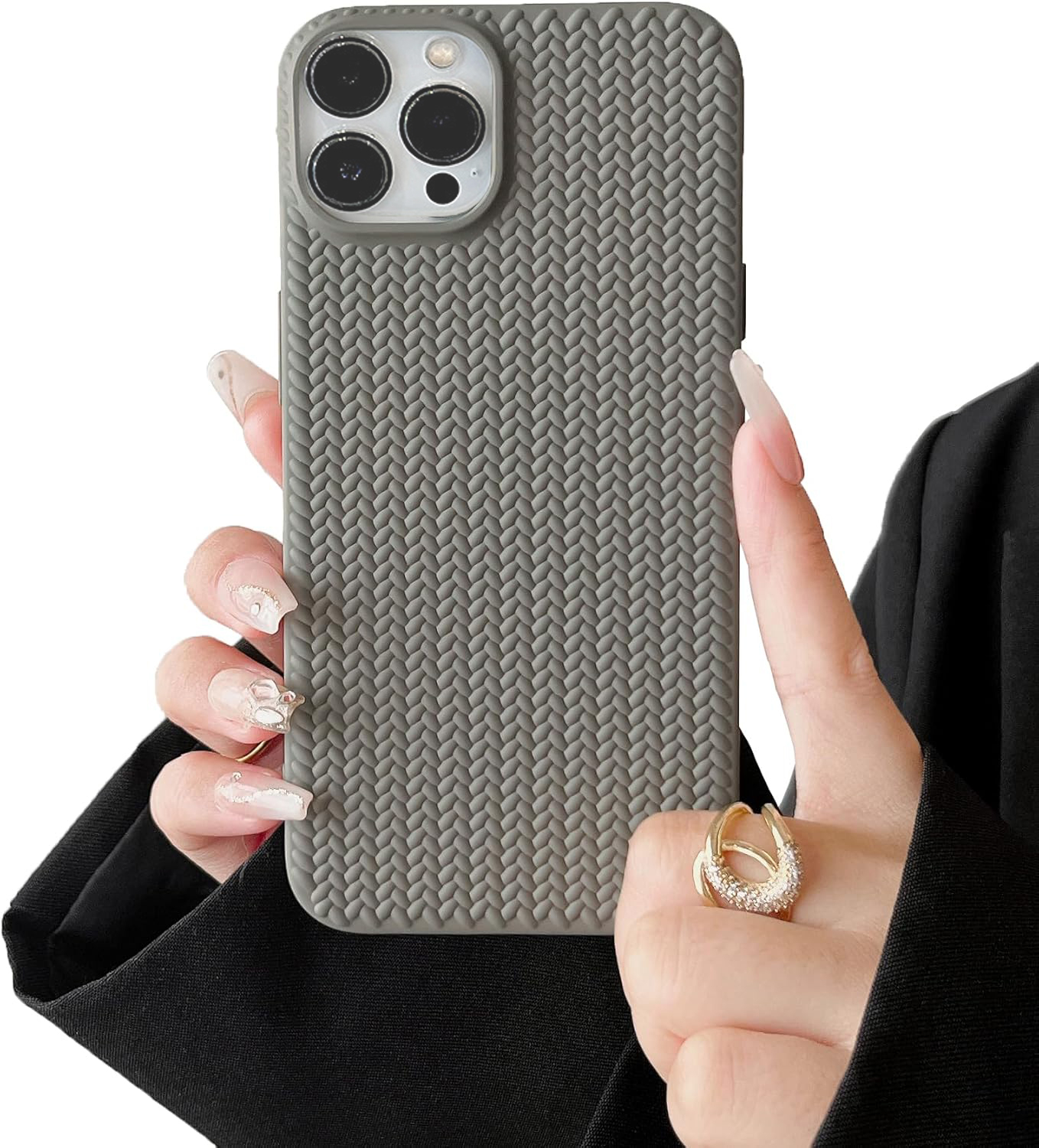iPhone 16 Pro Gummi Case Schutzhülle Strickmuster - Beige (Matt)