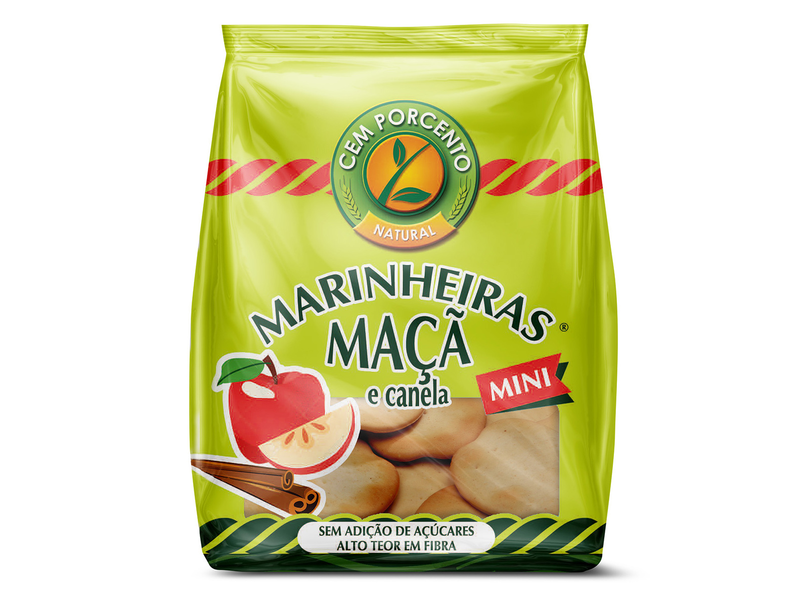 BOLACHAS CEM PORCENTO MINI MARINHEIRAS MAÇÃCANELA 50G