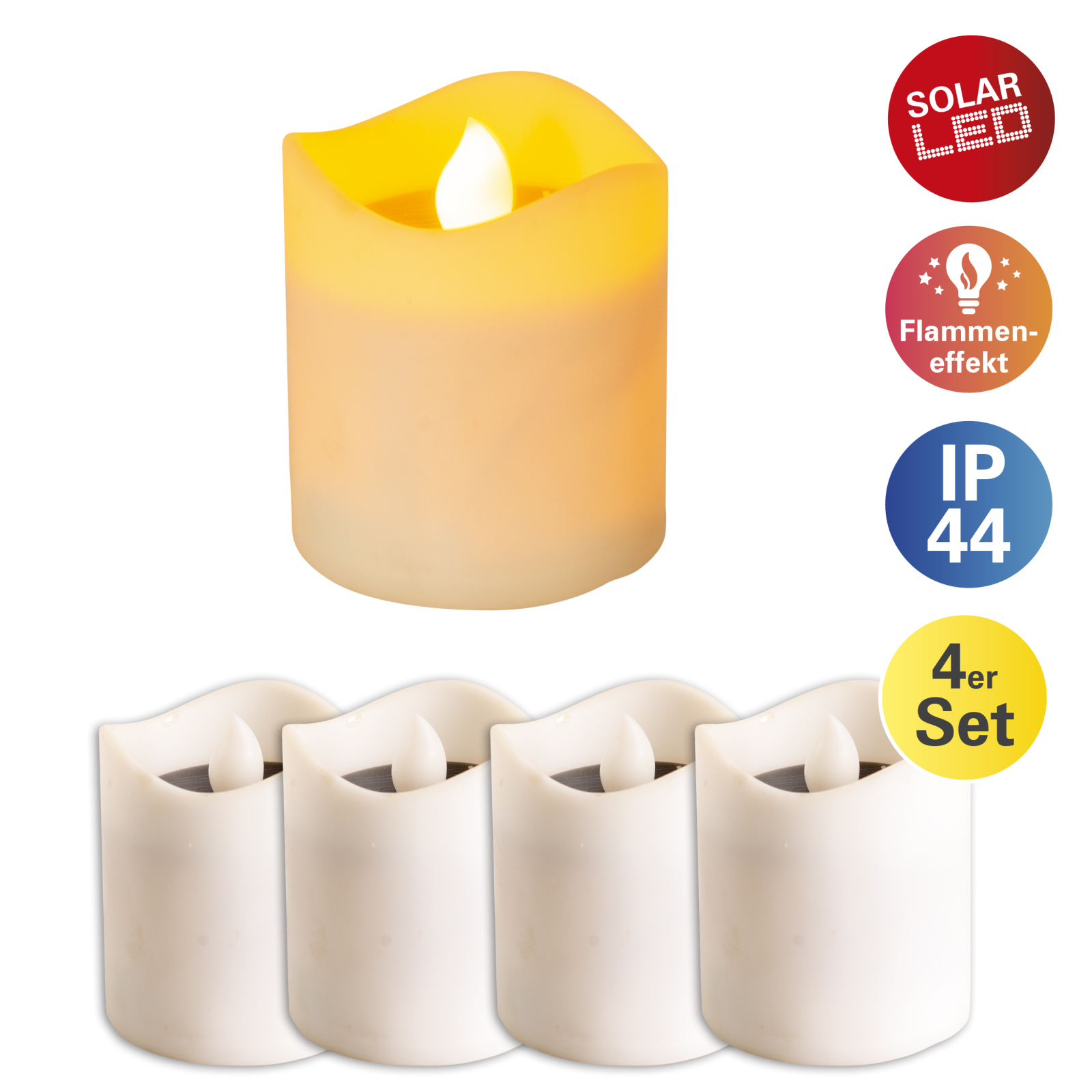 4er-Set LED-Solarkerzen - weiß - Flackereffekt - 6 cm