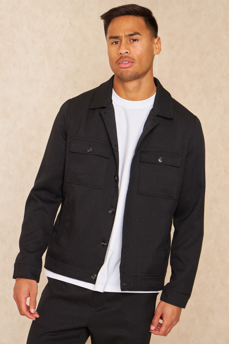 Ensemble 2 pièces surchemise + pantalon texture lin noir