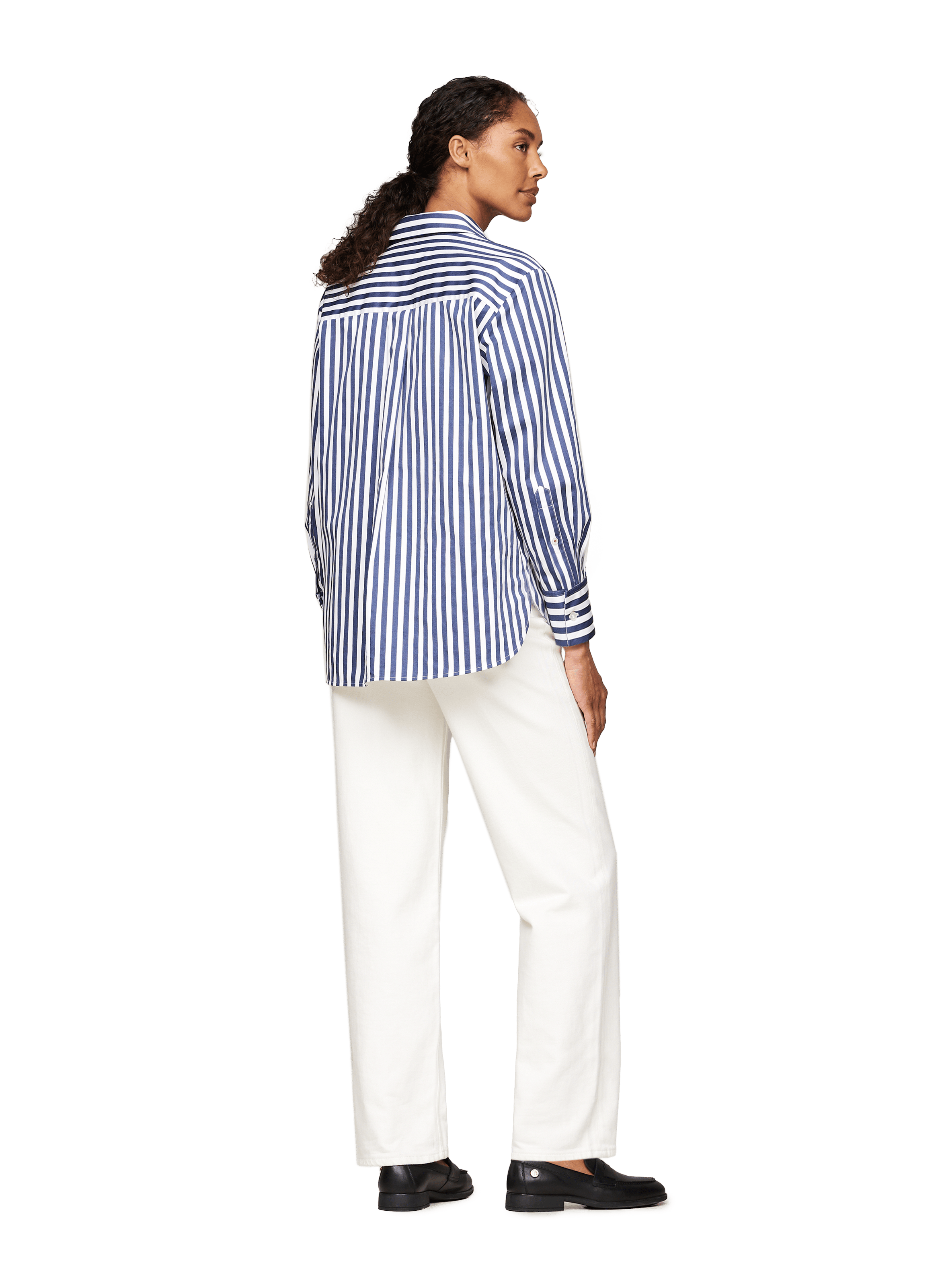 Chemise oversize en coton mélangé rayé | Blanc