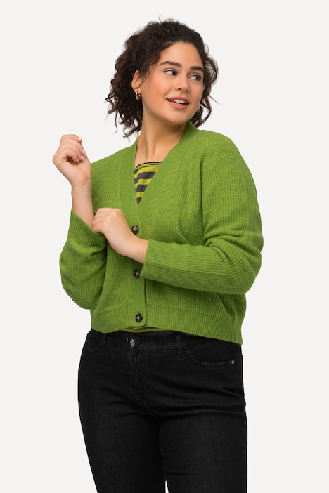 Strickjacke, V-Ausschnitt, Knopfleiste, Raglanärmel