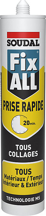 Mastic colle Soudal Fixall prise rapide blanc 290ml