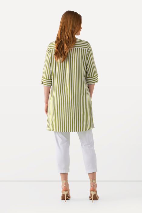 Longbluse, Streifen, A-Linie, Hemdkragen, 3/4-Arm