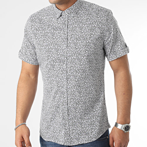 Chemise Manches Courtes Floral Blanc Noir