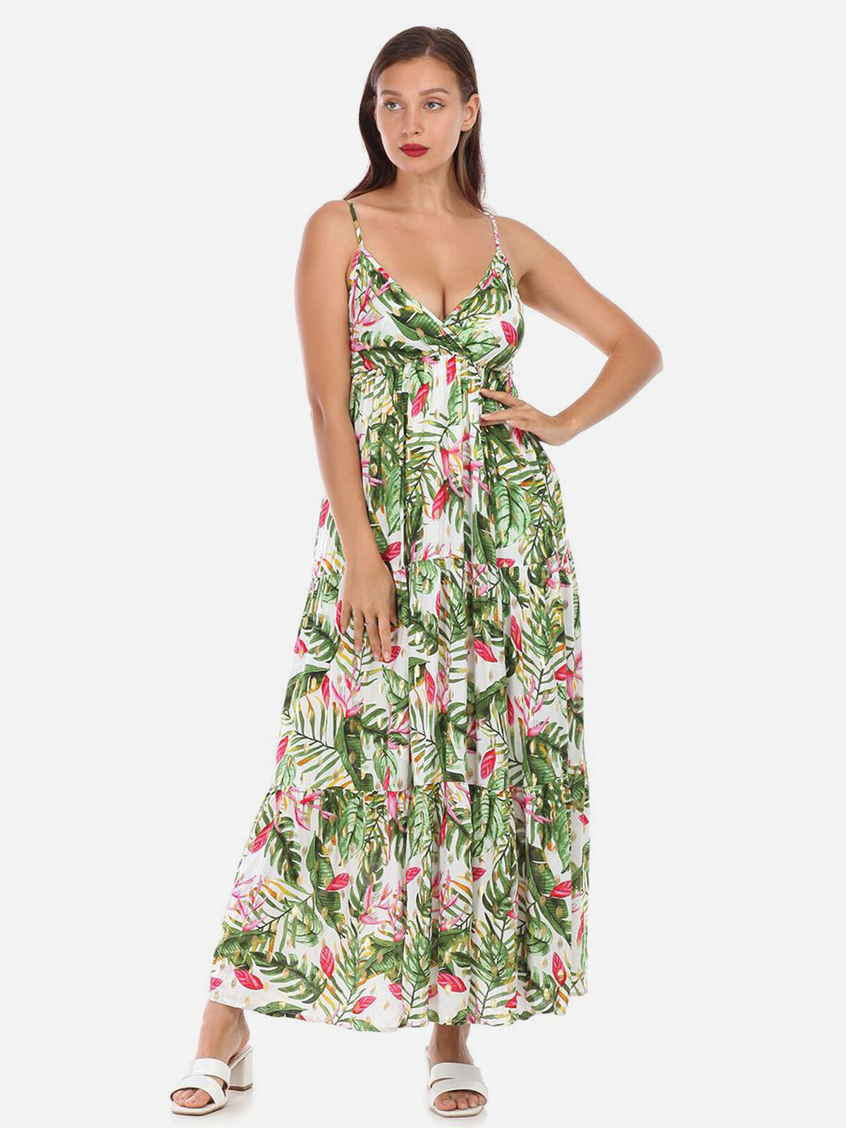 Robe à motif tropical et tâches- Blanc