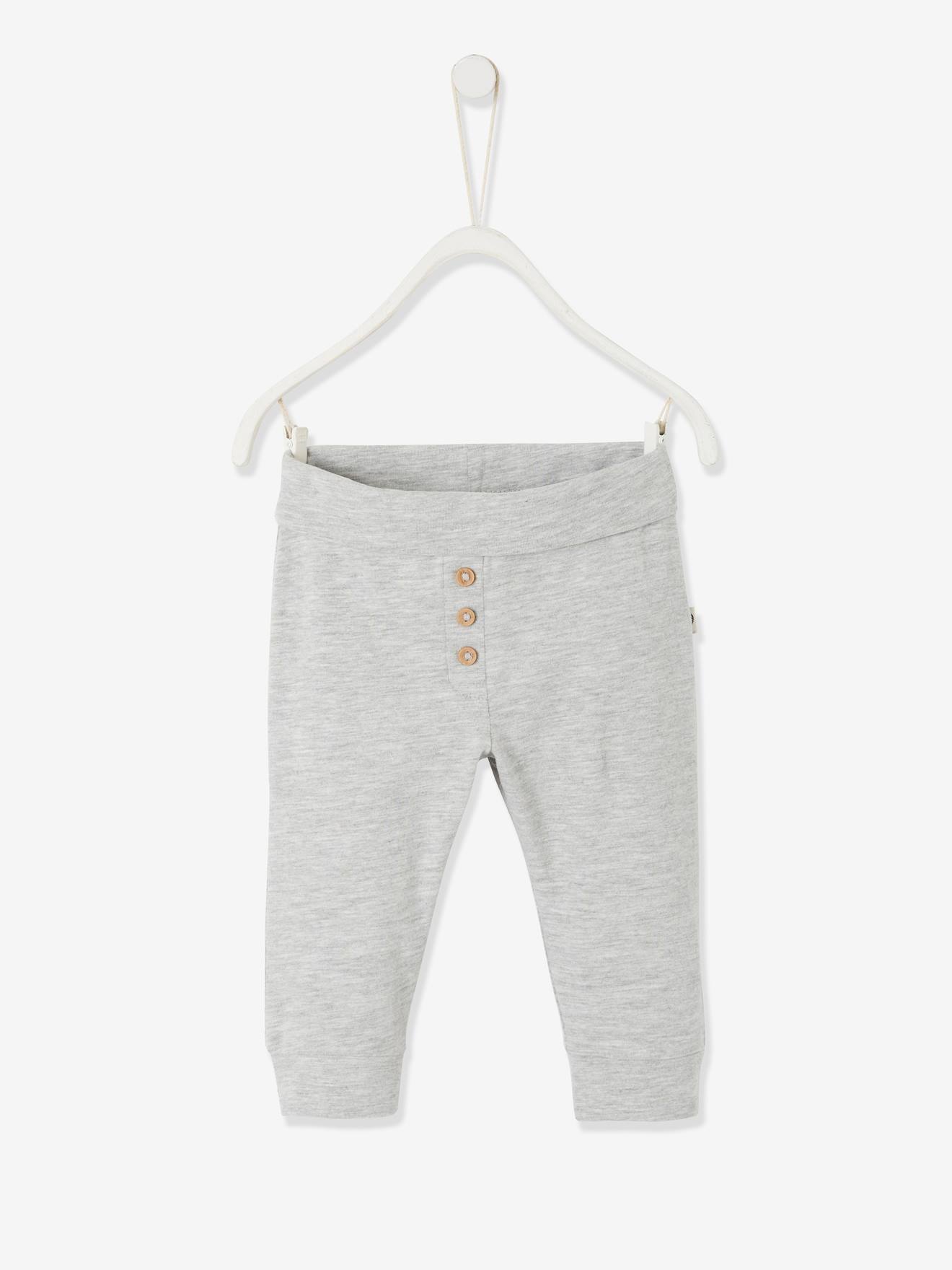 Calça legging de algodão orgânico para bebê, lisa, cinza claro.
