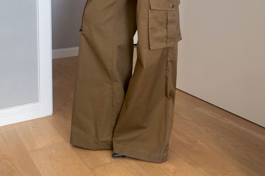 Striinkie - Lage taille, effen, wijde cargobroek
