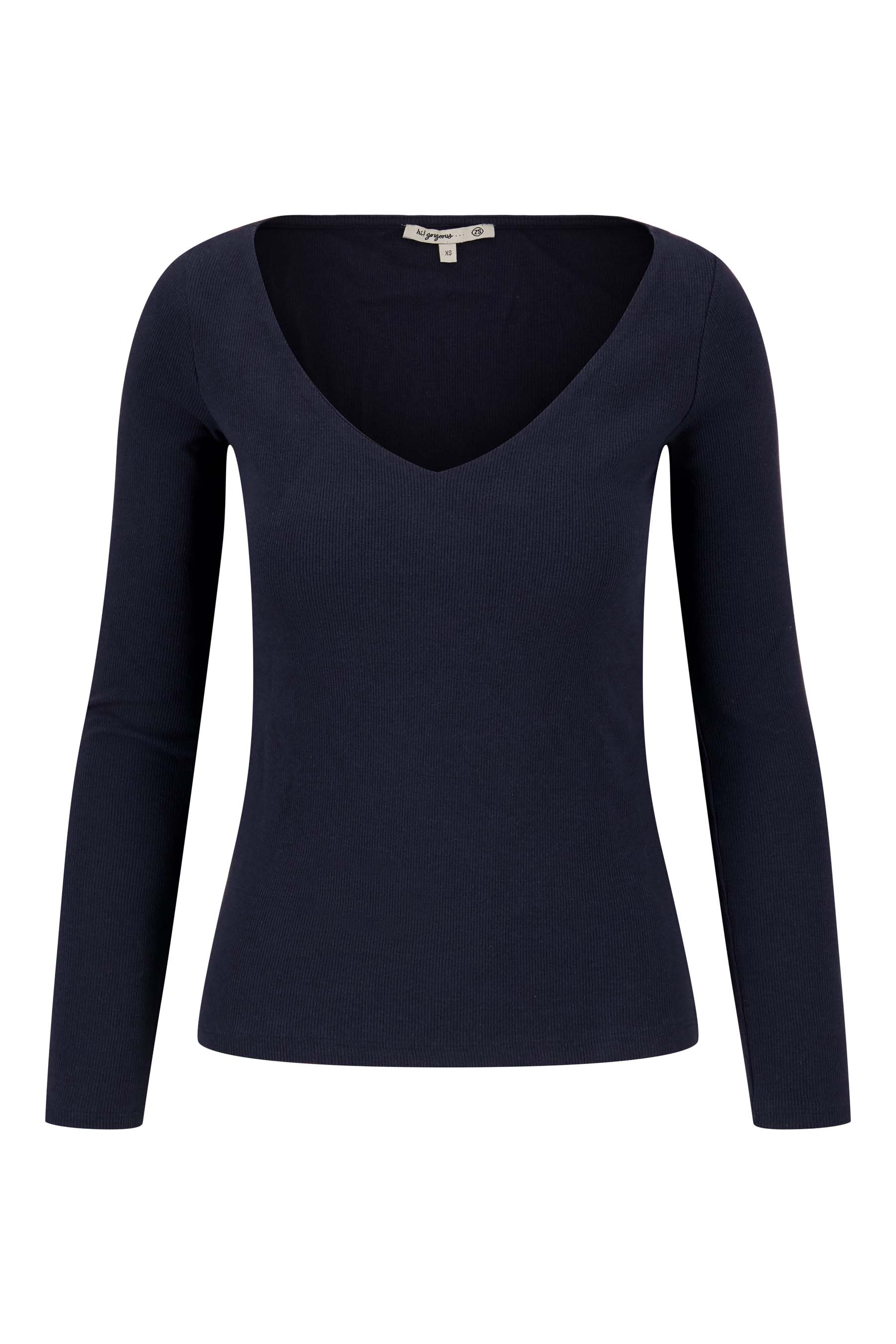 basic rib V hals top met stretch