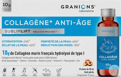 Granions Collagène+ Anti-Âge Sublimlift Collagène Marin De Type I Hydrolysé Pêche Shots 10x50ml