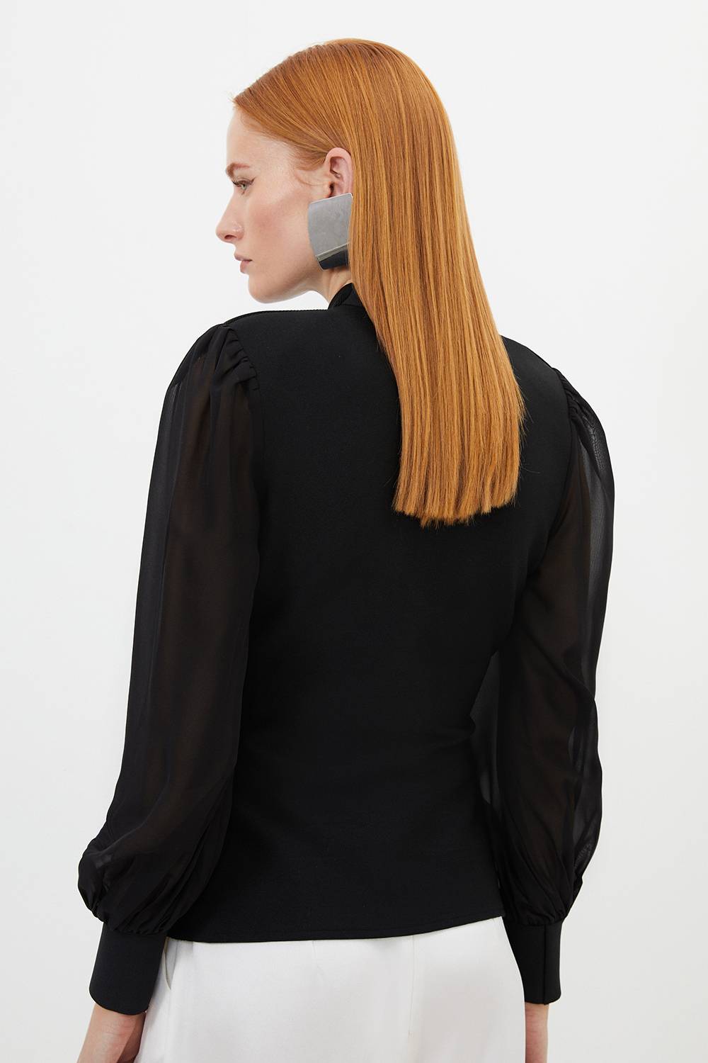 KarenMillen Haut en Maille Bandage Ajusté avec Détail Zip et Manches en Mousseline