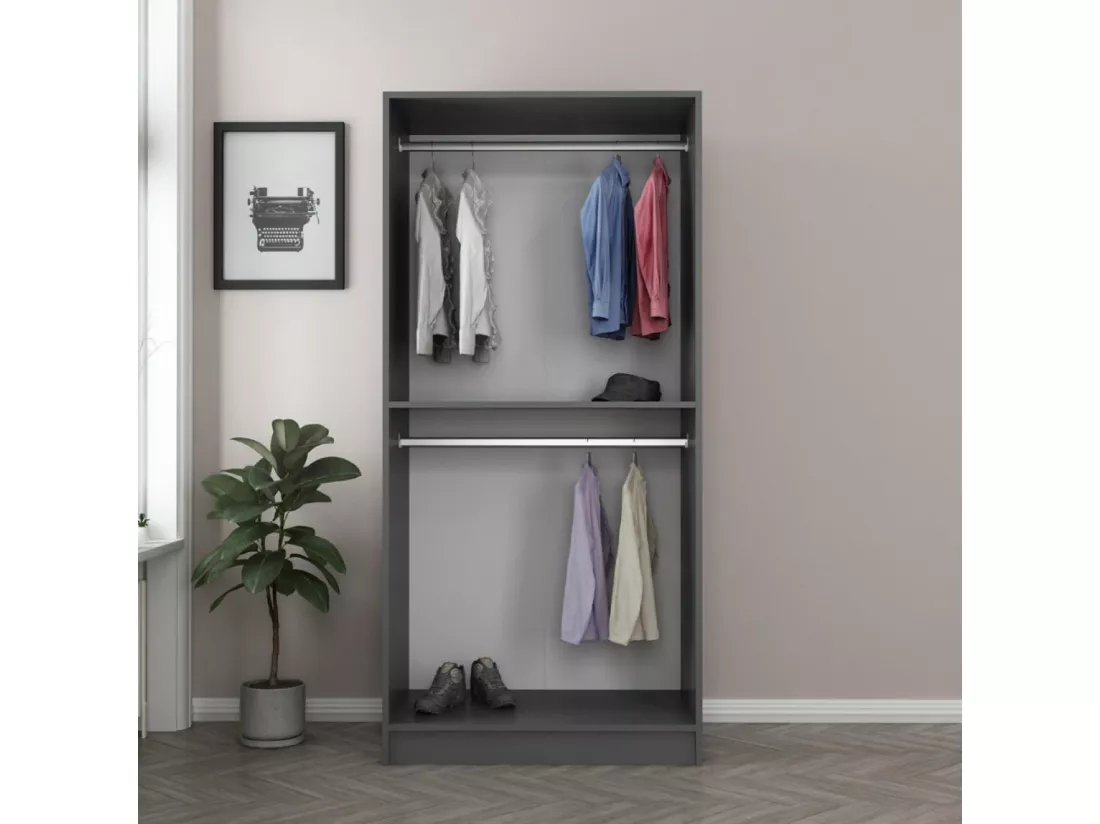 Dressing anthracite avec étagère et penderies RIVOLI - 90 x 210 x 52 cm