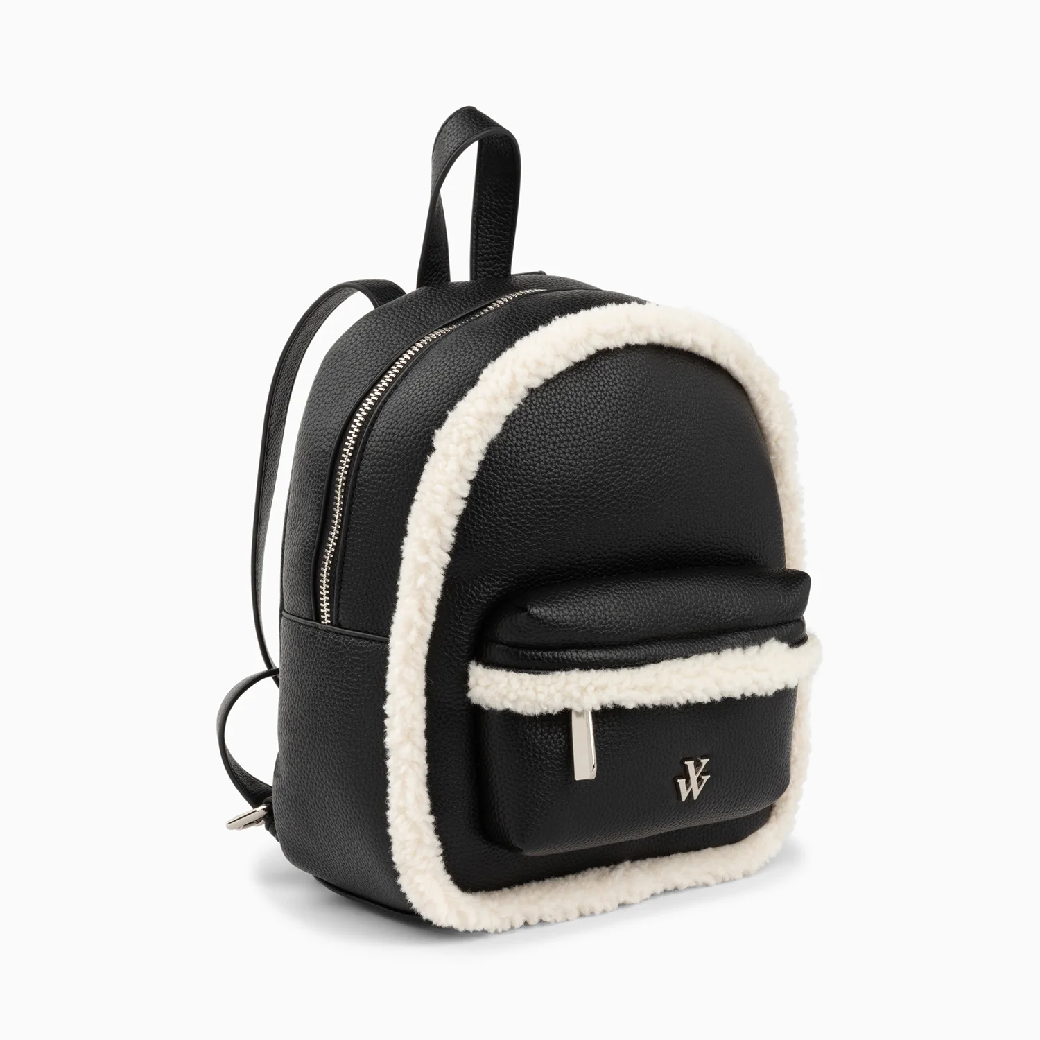 Sacs-Petit sac à dos Anouchka noir et ivoire en faux shearling
