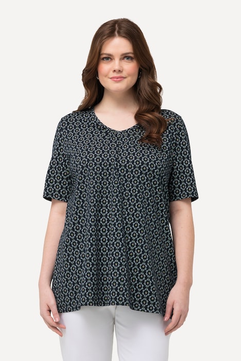 Trachten-Shirt, A-Linie, V-Ausschnitt, Zierfalten, Halbarm