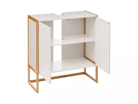Meuble bas sous lavabo pour salle de bain en MDF coloris blanc / naturel