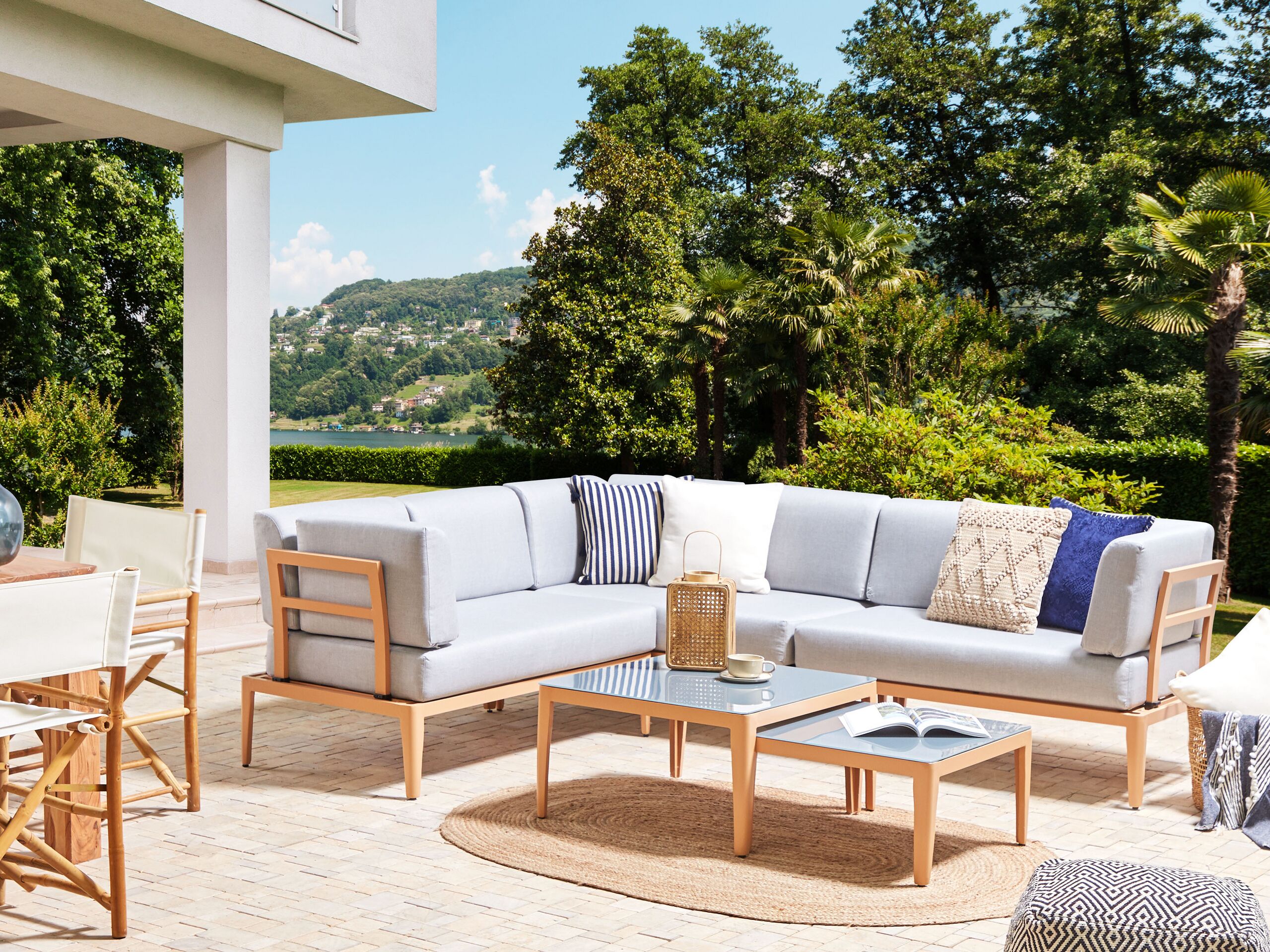 Beliani - RIMA III - Loungeset voor 6 - Lichtgrijs - Polyester