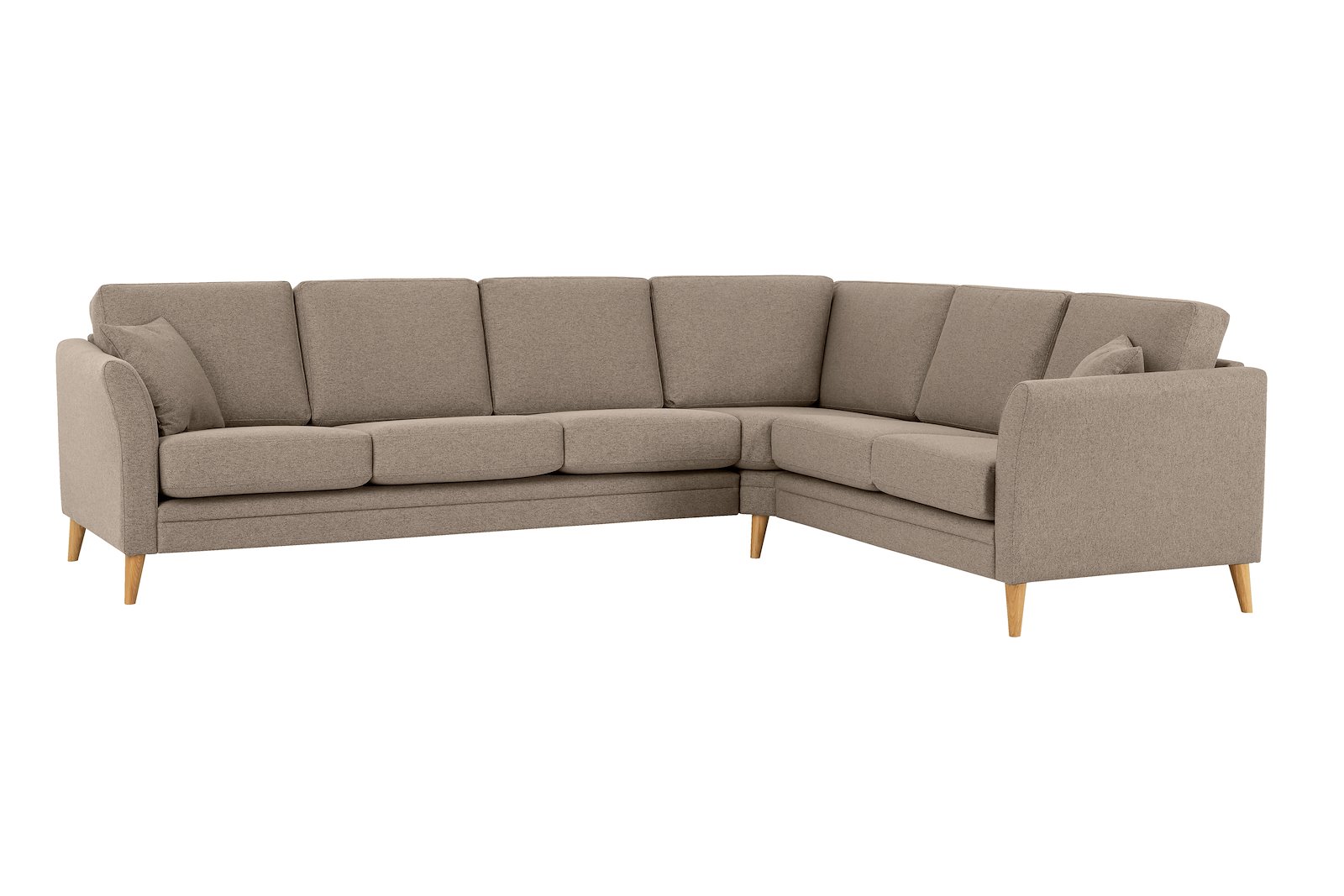 Eden hjørnesofa 32 hjørne i tekstil Neve 09 Cappuccino med ben i eik natur (15137).