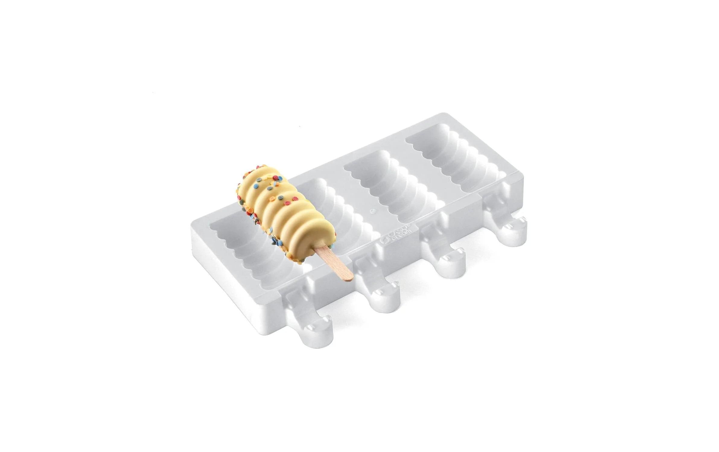 Glaceform Silikonform für Eis – Mini Tango Weiss1 Form - 4 Mulden samt Holzstäbchen und Rezept