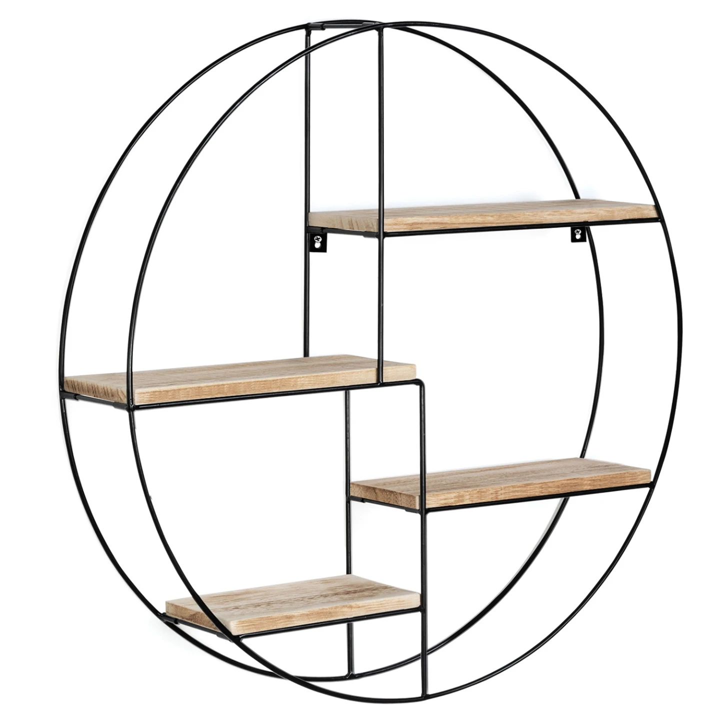 Etagère murale ronde LILY 4 niveaux bois et métal design industriel