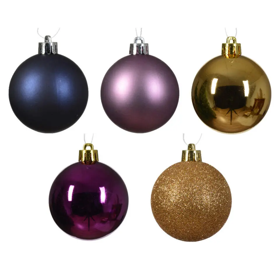 Decoris kerstballen -30x - goud/blauw/paars - 6 cm - kunststof