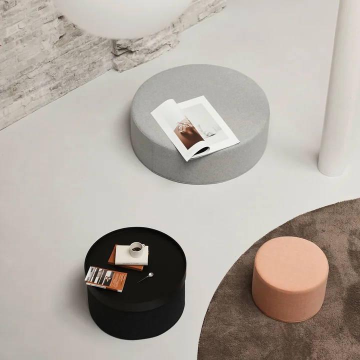 Softline - Drum Hocker / Beistelltisch gross, Ø 60 x H 30 cm, Filz Melange grau (620)